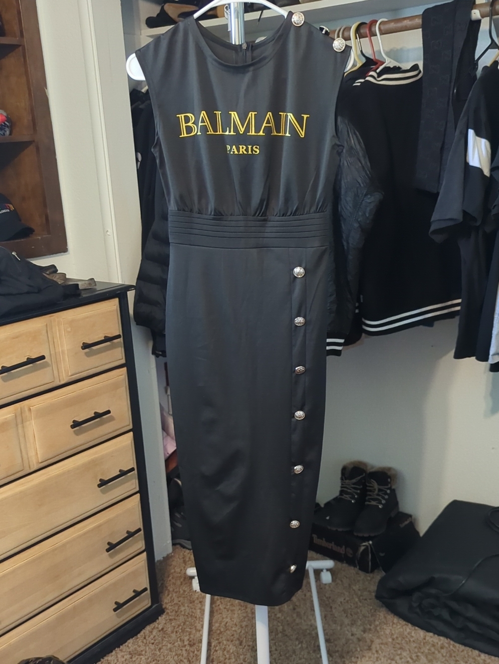 Balmain Paris Black Midi Dress Size Small